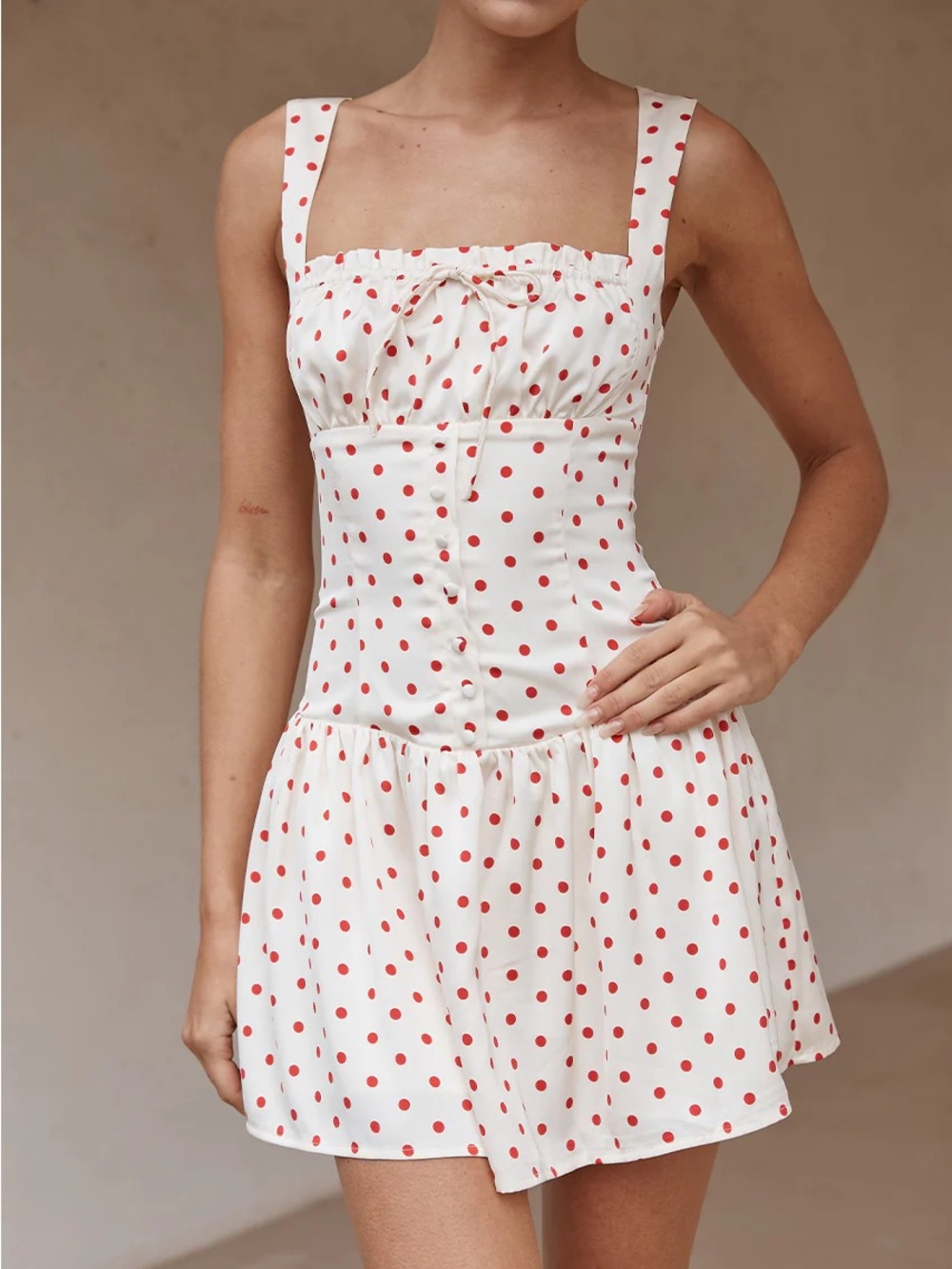RUNAWAY The Label Silk Mini Dress with Red Polka Dot Print